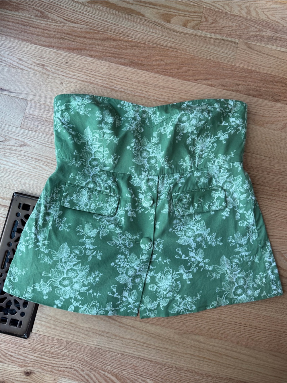 Tuckernuck Marnie Green Toile Strapless Corset Peplum Top XXL
